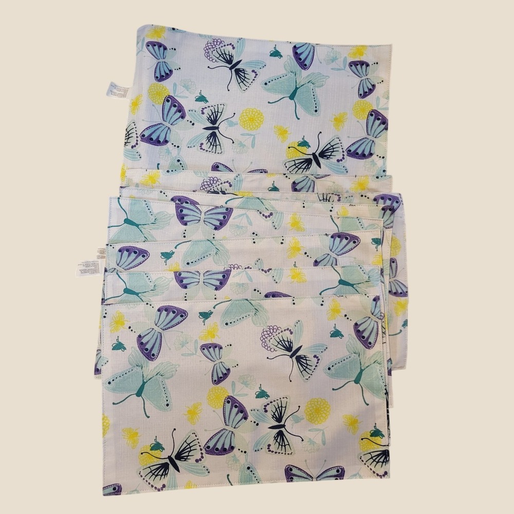 Home Collection Placemats Set of 6 Butterfly Floral Spring Summer Decor White